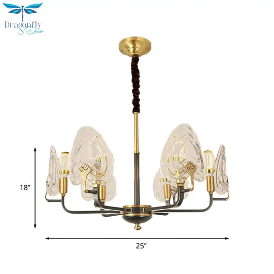 Heart - Shaped Bedroom Pendant Chandelier Colonial Clear Prismatic Glass 6/8 Bulbs Black And Gold