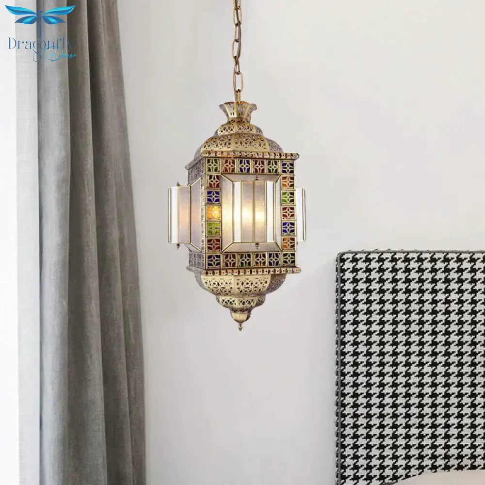 Hollow Frosted Glass Pendant Arab 3 Heads Corridor Chandelier Lighting Fixture In Brass