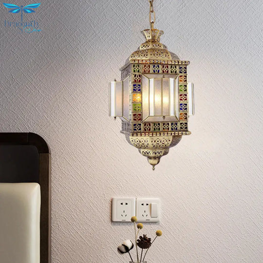 Hollow Frosted Glass Pendant Arab 3 Heads Corridor Chandelier Lighting Fixture In Brass