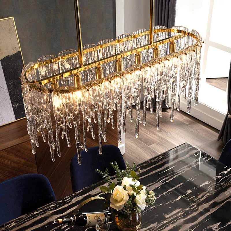Icicle Nordic All Copper Modern Luxury Crystal Rectangular Chandelier L120 X H37Cm / 6 - 10W