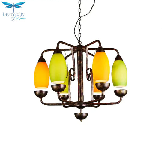 Industrial Antique Copper Pendant Light Yellow Melon 6 Lights Metallic Chandelier For Bar