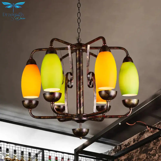 Industrial Antique Copper Pendant Light Yellow Melon 6 Lights Metallic Chandelier For Bar