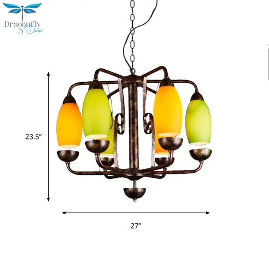 Industrial Antique Copper Pendant Light Yellow Melon 6 Lights Metallic Chandelier For Bar