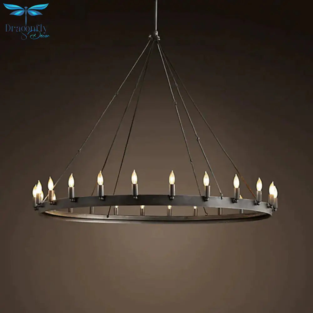 Industrial Black Iron Hanging Circular Chandelier Lamp