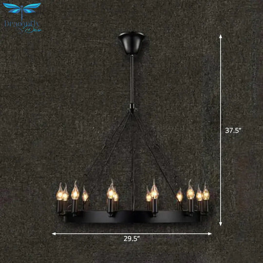 Industrial Black Iron Hanging Circular Chandelier Lamp