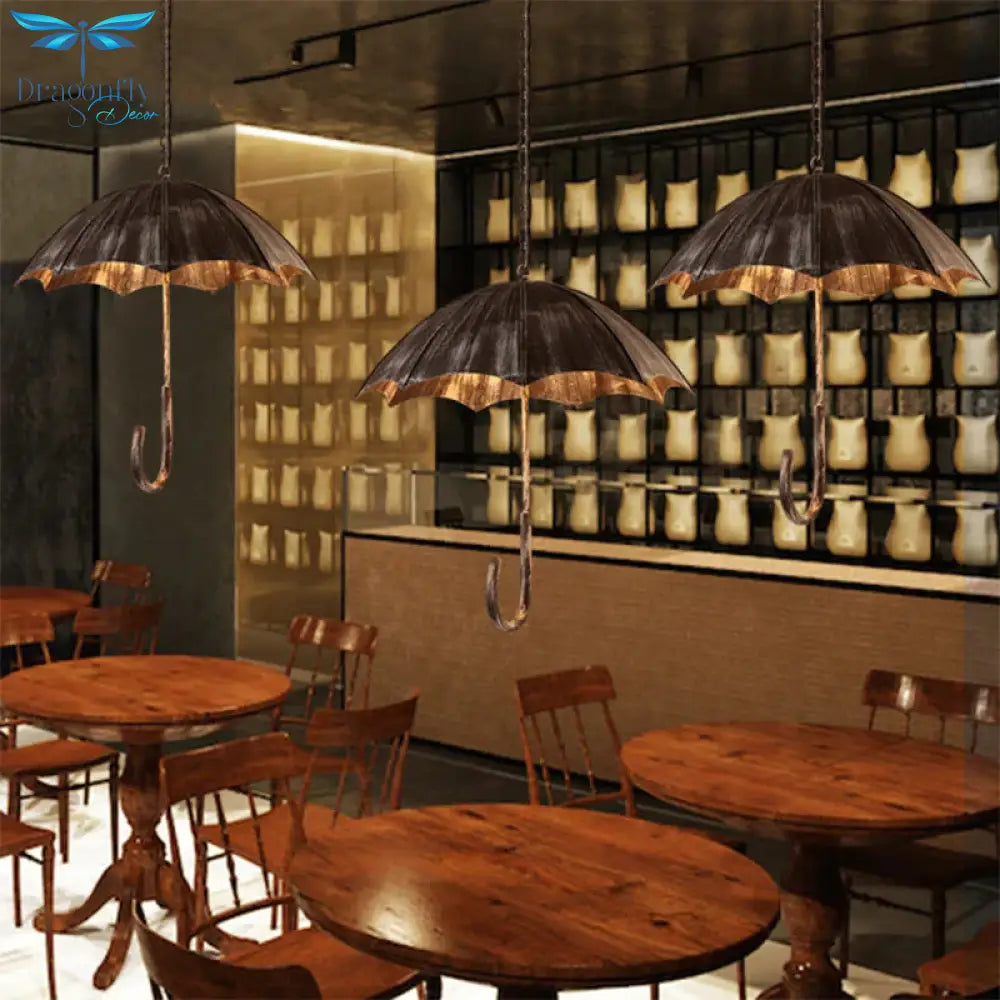 Industrial Distressed Umbrella Pendant Light Iron Olde Bronze Chandelier For Cafe