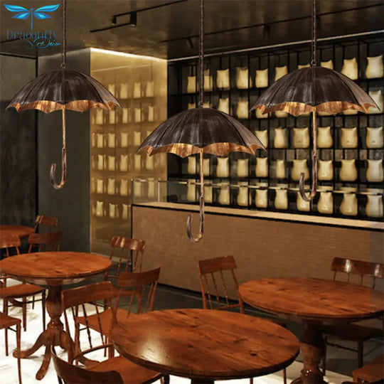 Industrial Distressed Umbrella Pendant Light Iron Olde Bronze Chandelier For Cafe
