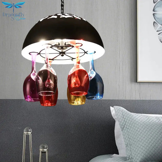 Industrial Multi - Color 6 - Light Chandeliers Domed Shape Goblet Glass Pendant Lights For Bar