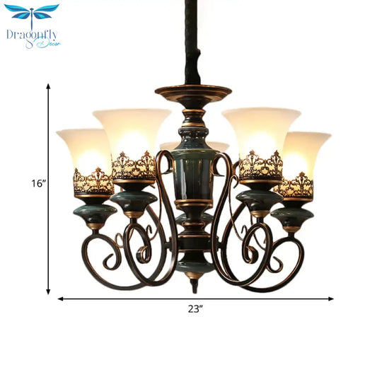 Industrial Style 3/5/6 - Bulb Chandelier With Bell Shade Opal Glass Rural Guest Room Suspension
