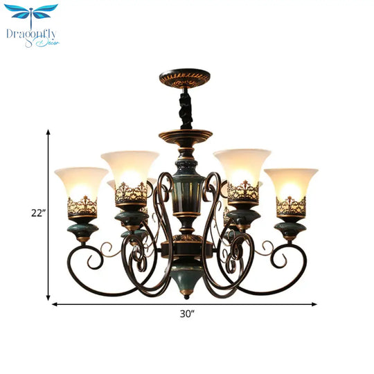 Industrial Style 3/5/6 - Bulb Chandelier With Bell Shade Opal Glass Rural Guest Room Suspension