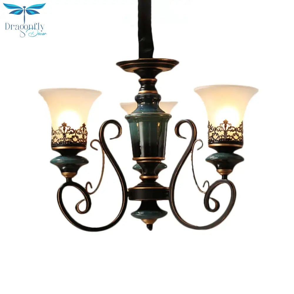 Industrial Style 3/5/6 - Bulb Chandelier With Bell Shade Opal Glass Rural Guest Room Suspension