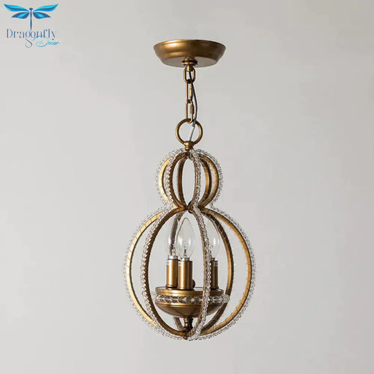 Inserted Crystal Bronze Hanging Pendant Light Globe 3 Bulbs Modernism Chandelier