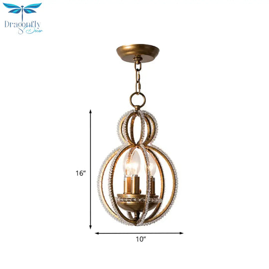 Inserted Crystal Bronze Hanging Pendant Light Globe 3 Bulbs Modernism Chandelier