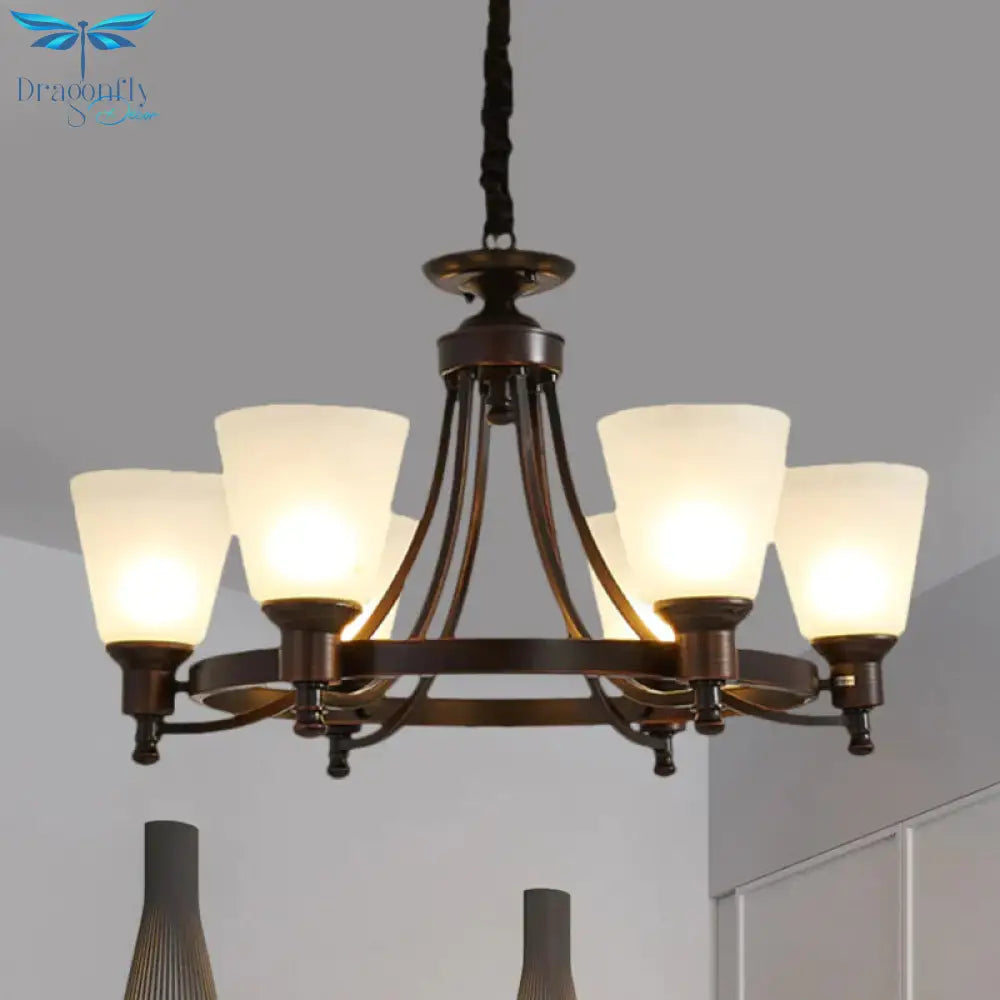 Inverted Cone Sitting Room Pendant Farmhouse Opal Glass 4/6 - Head Black Hanging Chandelier With