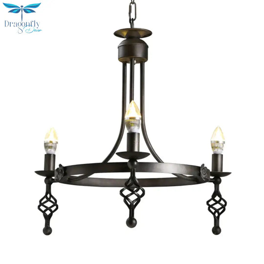 Iron Black Finish Hanging Chandelier Candelabra 3 - Light Rustic Suspension Pendant Light With