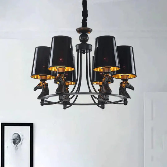 Iron Flared Chandelier Lamp Traditional 4/6/8 - Light Ceiling Pendant With Resin Detail In Black 6 /