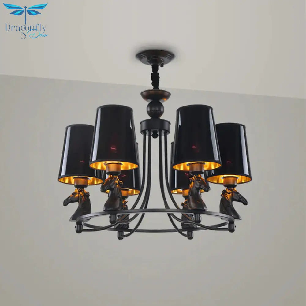 Iron Flared Chandelier Lamp Traditional 4/6/8 - Light Ceiling Pendant With Resin Detail In Black