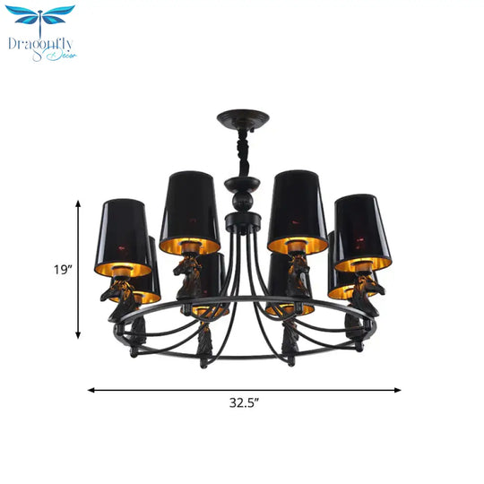 Iron Flared Chandelier Lamp Traditional 4/6/8 - Light Ceiling Pendant With Resin Detail In Black