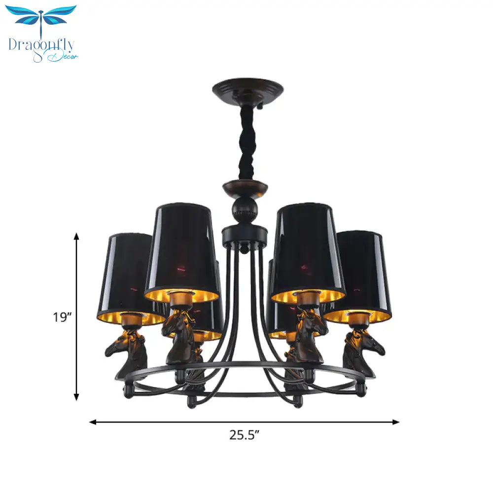 Iron Flared Chandelier Lamp Traditional 4/6/8 - Light Ceiling Pendant With Resin Detail In Black