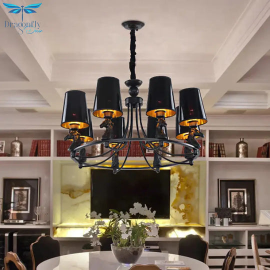 Iron Flared Chandelier Lamp Traditional 4/6/8 - Light Ceiling Pendant With Resin Detail In Black
