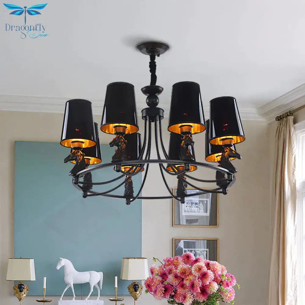 Iron Flared Chandelier Lamp Traditional 4/6/8 - Light Ceiling Pendant With Resin Detail In Black