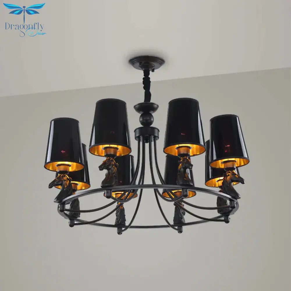 Iron Flared Chandelier Lamp Traditional 4/6/8 - Light Ceiling Pendant With Resin Detail In Black