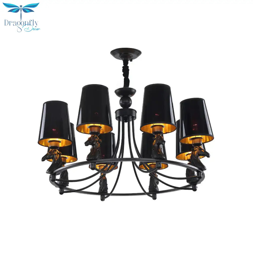 Iron Flared Chandelier Lamp Traditional 4/6/8 - Light Ceiling Pendant With Resin Detail In Black