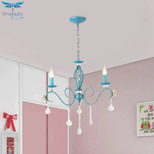 Iron Scroll Arm Candelabrum Chandelier Pastoral 3/5/8 - Bulb Dining Table Ceiling Pendant With K9