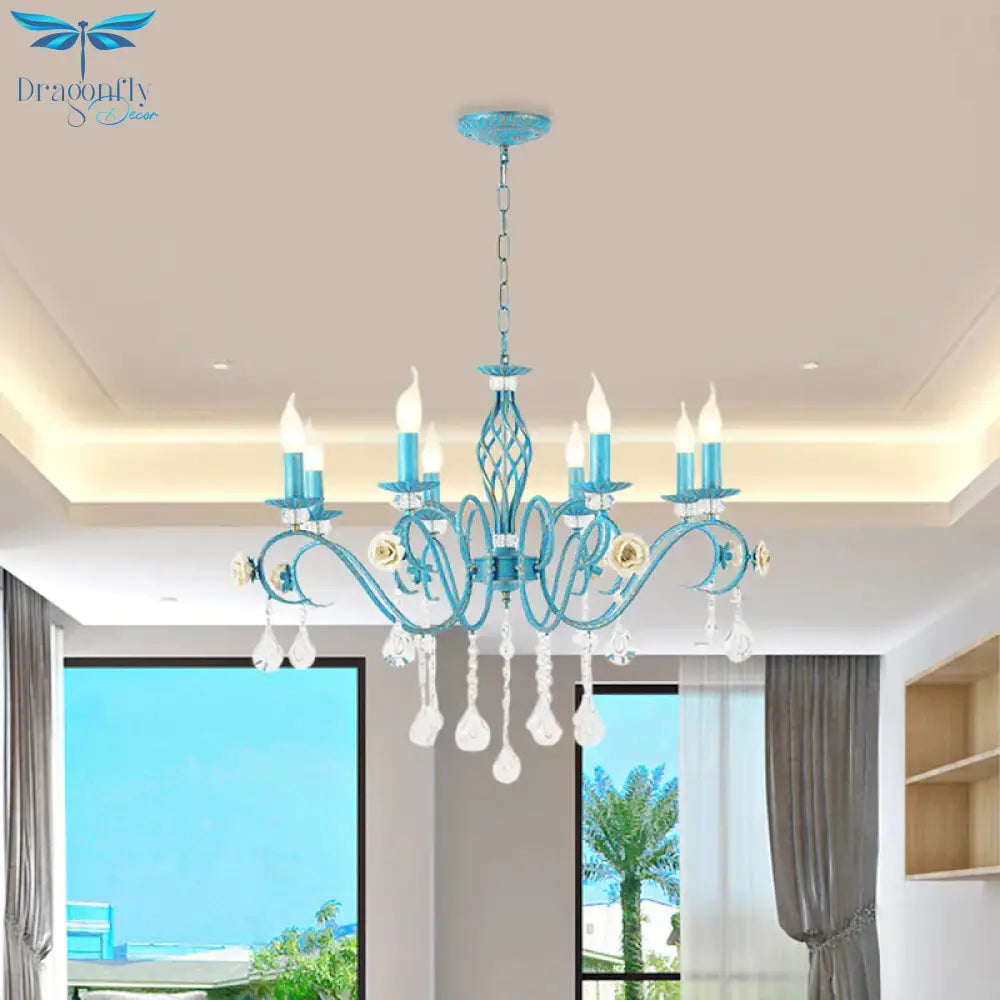 Iron Scroll Arm Candelabrum Chandelier Pastoral 3/5/8 - Bulb Dining Table Ceiling Pendant With K9