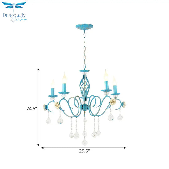 Iron Scroll Arm Candelabrum Chandelier Pastoral 3/5/8 - Bulb Dining Table Ceiling Pendant With K9