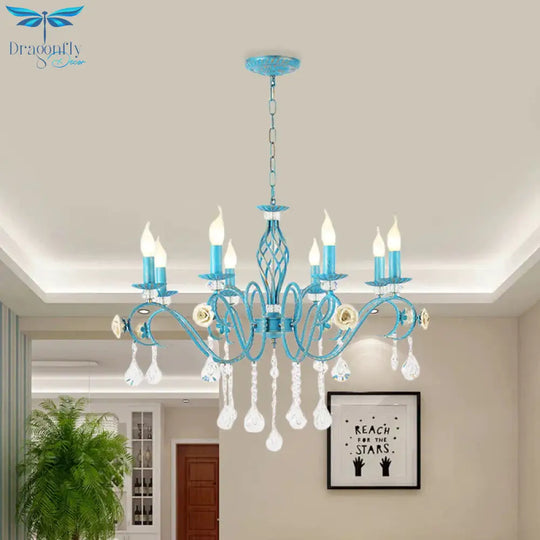 Iron Scroll Arm Candelabrum Chandelier Pastoral 3/5/8 - Bulb Dining Table Ceiling Pendant With K9