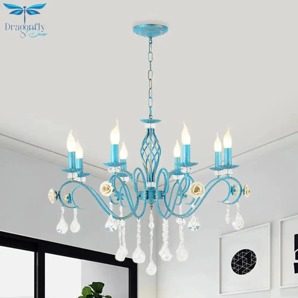 Iron Scroll Arm Candelabrum Chandelier Pastoral 3/5/8 - Bulb Dining Table Ceiling Pendant With K9
