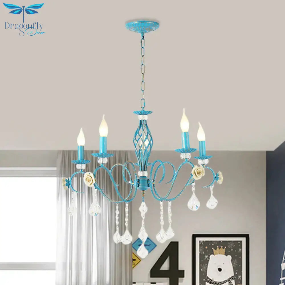 Iron Scroll Arm Candelabrum Chandelier Pastoral 3/5/8 - Bulb Dining Table Ceiling Pendant With K9