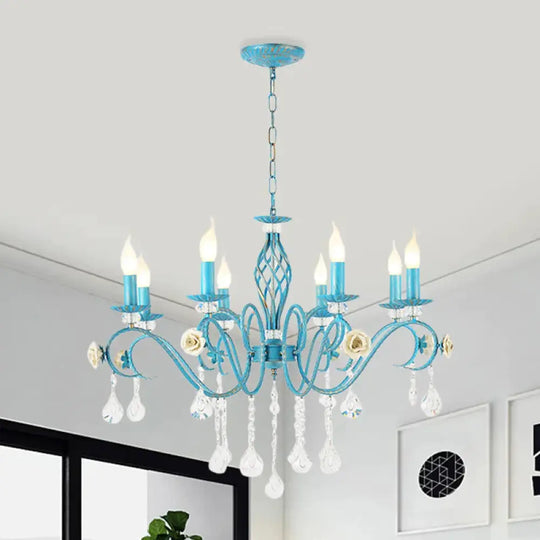 Iron Scroll Arm Candelabrum Chandelier Pastoral 3/5/8 - Bulb Dining Table Ceiling Pendant With K9