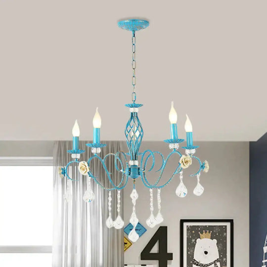 Iron Scroll Arm Candelabrum Chandelier Pastoral 3/5/8 - Bulb Dining Table Ceiling Pendant With K9