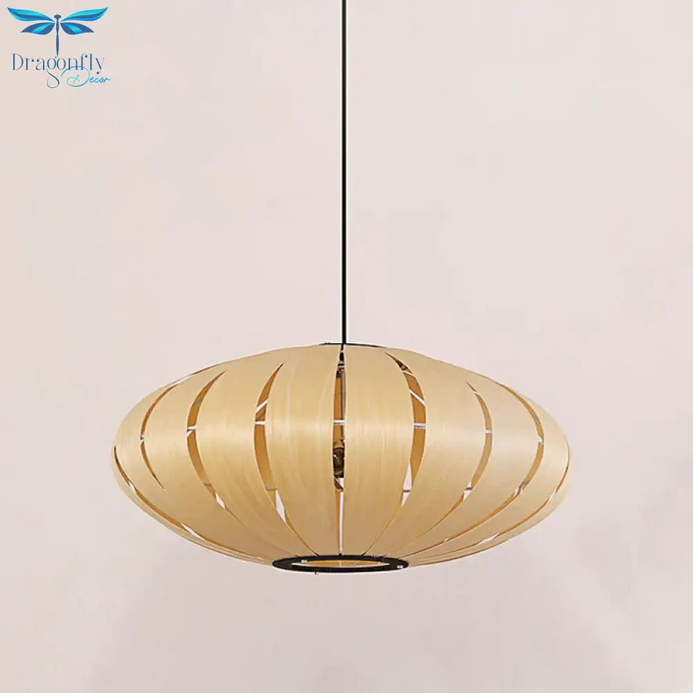Japanese Lantern Pendant Chandelier Wood 3 Heads Suspended Lighting Fixture In Beige