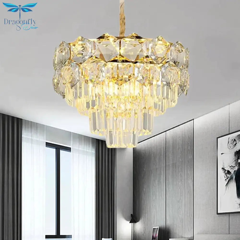 K9 Crystal Gold Hanging Chandelier Conical 8/11 Lights Traditional Pendant Ceiling Light For Bedroom
