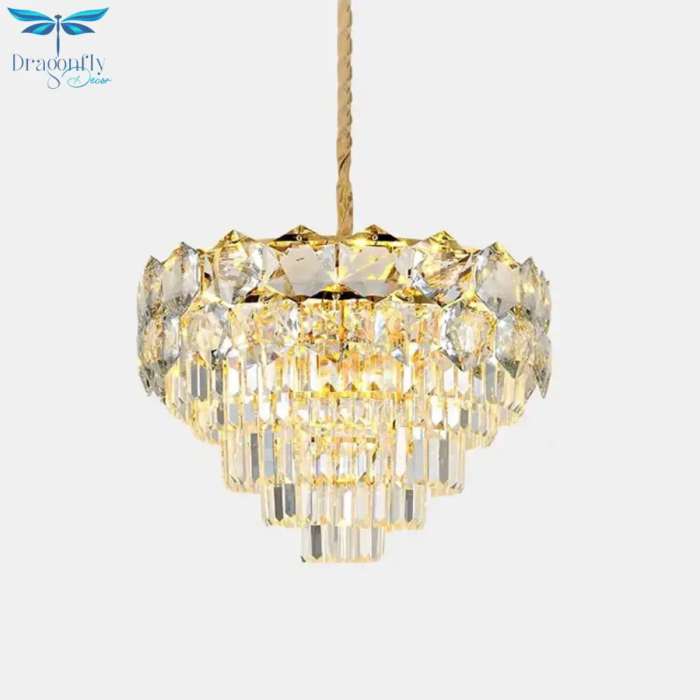 K9 Crystal Gold Hanging Chandelier Conical 8/11 Lights Traditional Pendant Ceiling Light For Bedroom