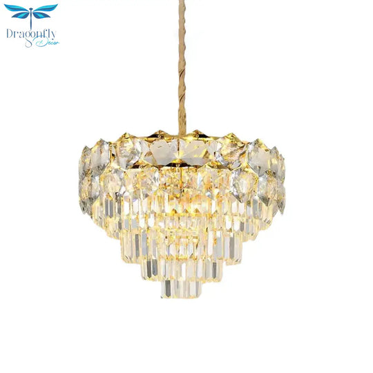 K9 Crystal Gold Hanging Chandelier Conical 8/11 Lights Traditional Pendant Ceiling Light For Bedroom