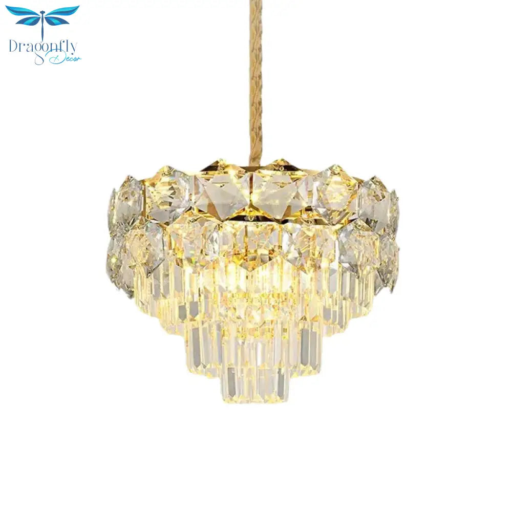 K9 Crystal Gold Hanging Chandelier Conical 8/11 Lights Traditional Pendant Ceiling Light For Bedroom