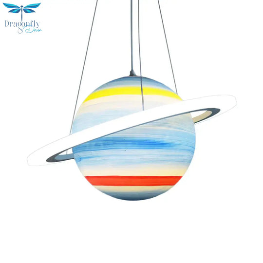 Kids 1 Bulb Suspension Light Yellow - Brown Jupiter/Blue Earth/Orange Sun Globe Pendant Chandelier