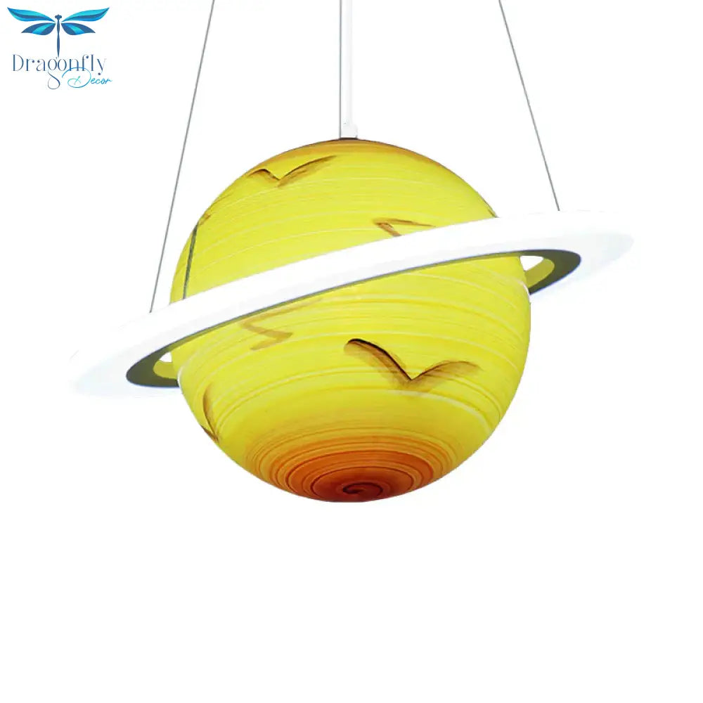 Kids 1 Bulb Suspension Light Yellow - Brown Jupiter/Blue Earth/Orange Sun Globe Pendant Chandelier