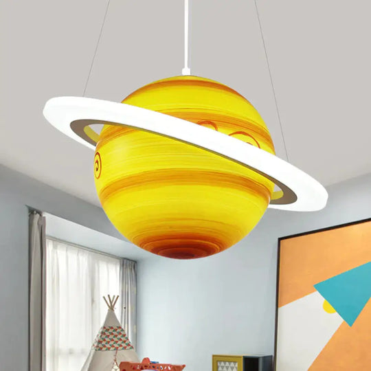 Kids 1 Bulb Suspension Light Yellow - Brown Jupiter/Blue Earth/Orange Sun Globe Pendant Chandelier