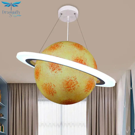 Kids 1 Bulb Suspension Light Yellow - Brown Jupiter/Blue Earth/Orange Sun Globe Pendant Chandelier