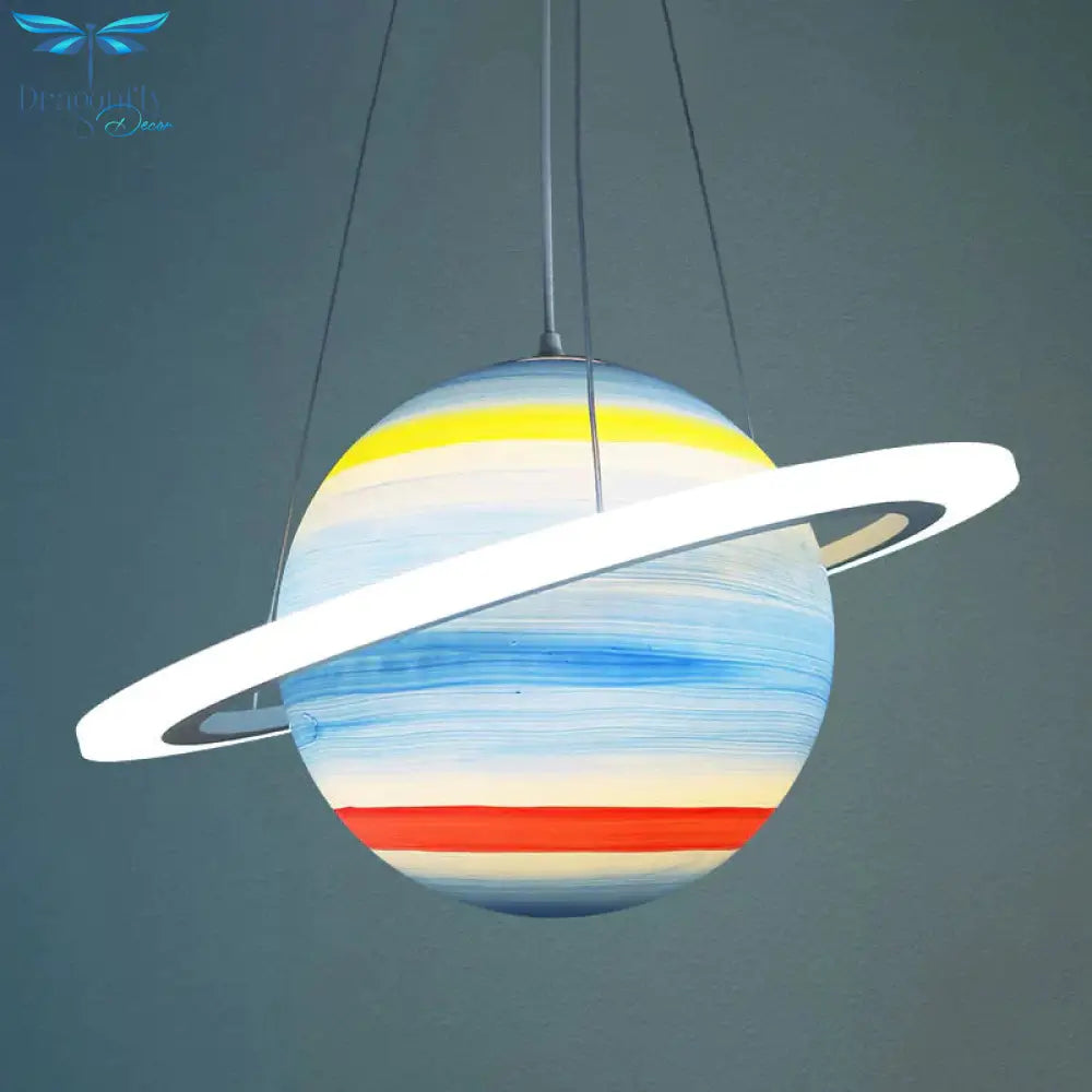 Kids 1 Bulb Suspension Light Yellow - Brown Jupiter/Blue Earth/Orange Sun Globe Pendant Chandelier