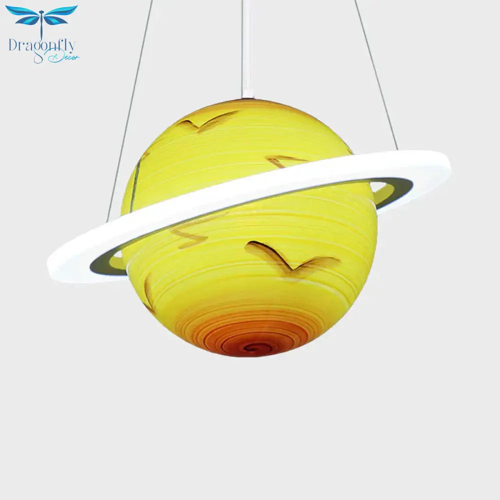 Kids 1 Bulb Suspension Light Yellow - Brown Jupiter/Blue Earth/Orange Sun Globe Pendant Chandelier