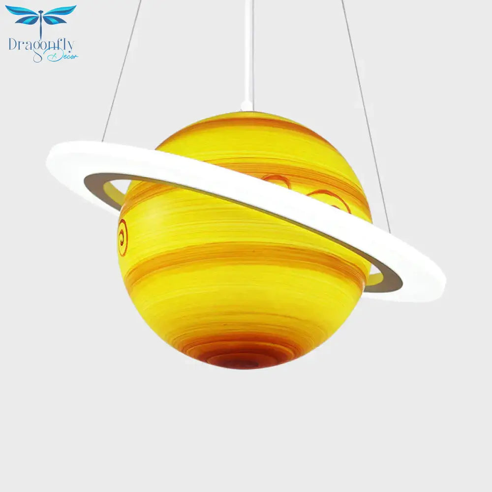 Kids 1 Bulb Suspension Light Yellow - Brown Jupiter/Blue Earth/Orange Sun Globe Pendant Chandelier