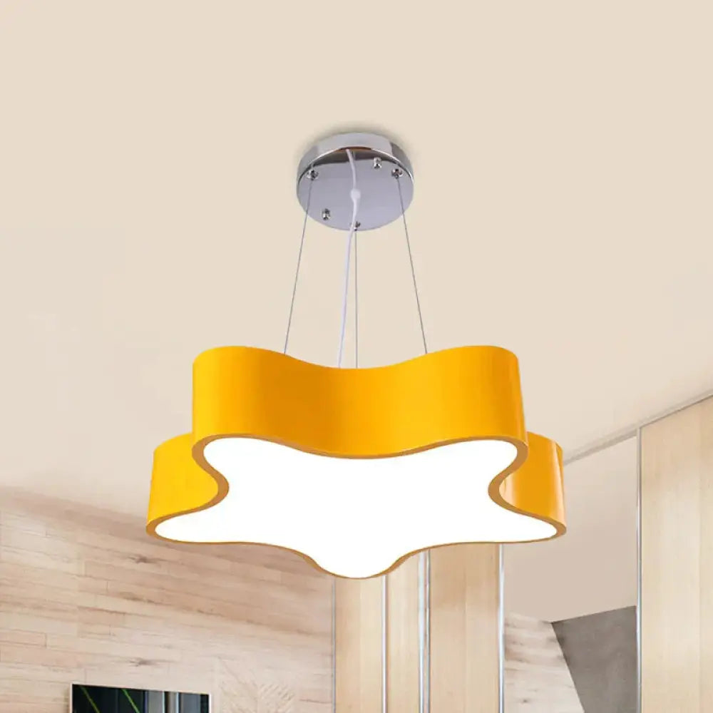 Kids Led Pendant Light Kit With Acrylic Shade Red/Yellow/Blue Star Hanging Chandelier For Bedroom