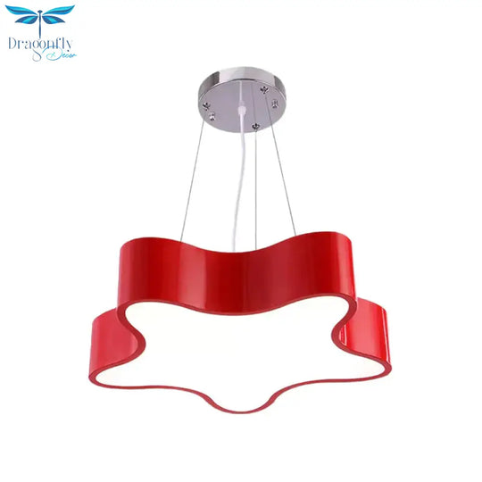 Kids Led Pendant Light Kit With Acrylic Shade Red/Yellow/Blue Star Hanging Chandelier For Bedroom