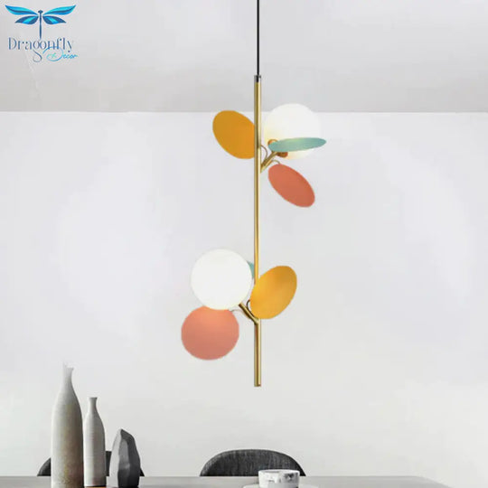 Kids Sphere Chandelier Lighting Frosted Glass 2 Heads Bedside Branch Hanging Lamp In